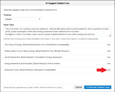 ELoqua Generative AI SUbject Lines
